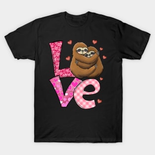 Love Heart Couple Sloth Valentine Day T-Shirt